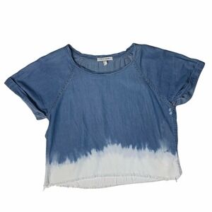 Life in Progress Cropped Denim Shirt Size Small Distressed Ombré Tie Dye Bleach‎